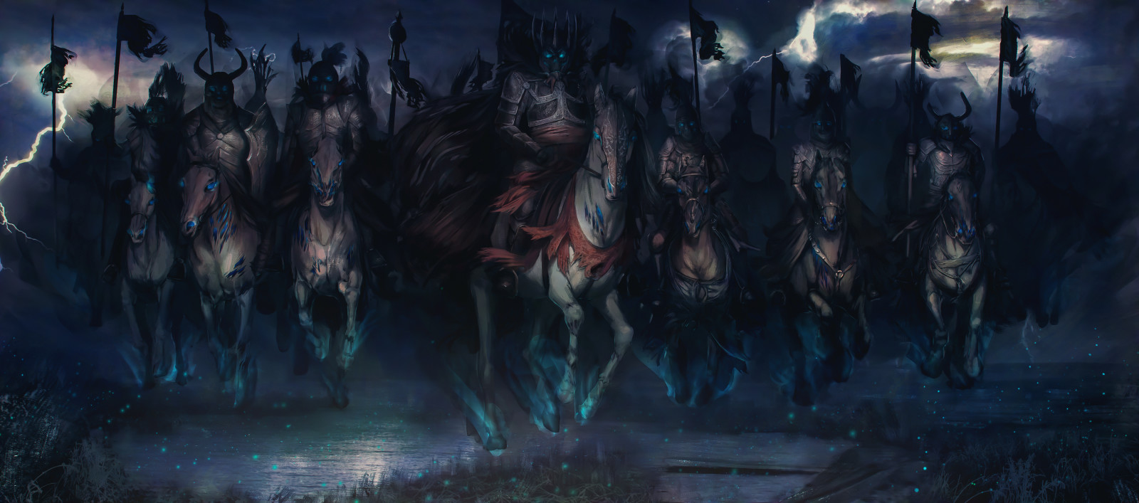 kuda, seni, kegelapan, pengendara, perburuan liar