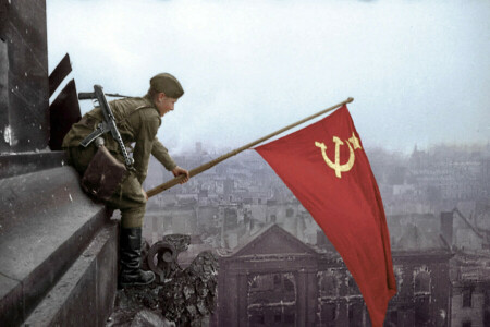 베를린 1945, 러시아 군인, 독일 의회, 승리 배너, 승리
