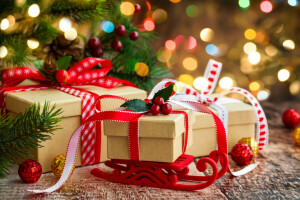 크리스마스, 장식, 선물, 명랑한, 새해