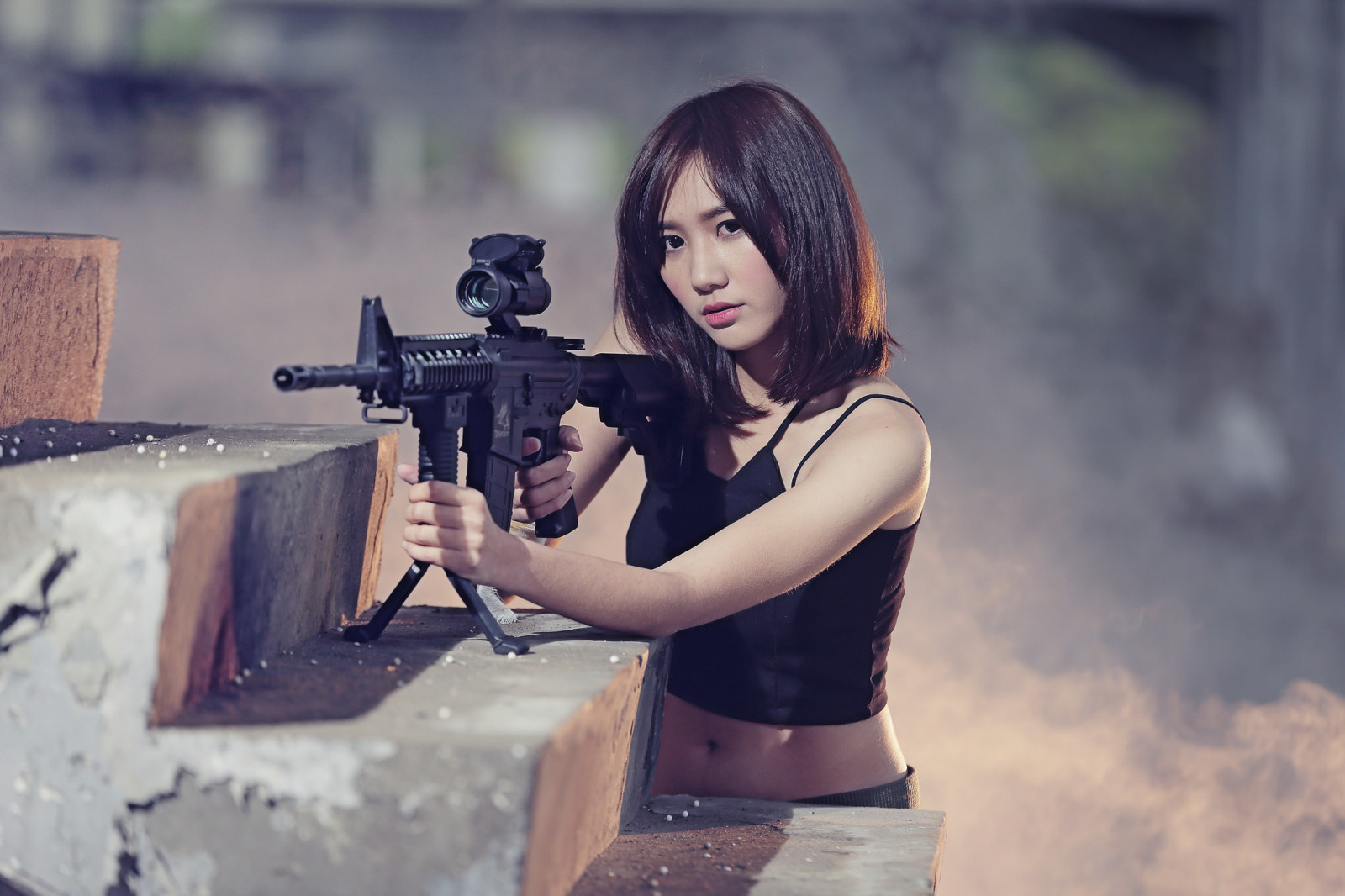 소녀, 무기, 아시아 사람