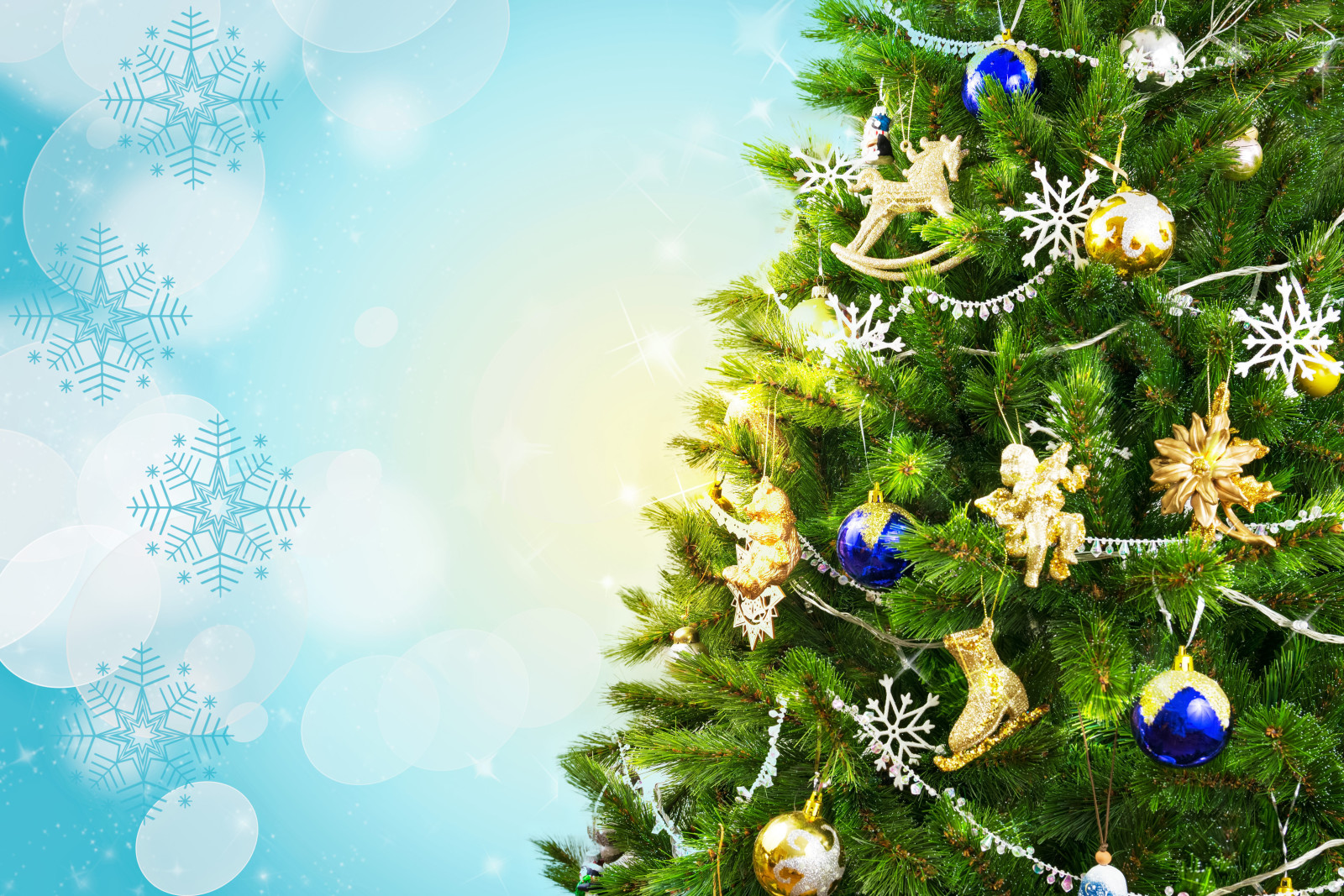 kepingan salju, bola, pohon, Tahun baru, hari Natal, dekorasi, ranting, silau