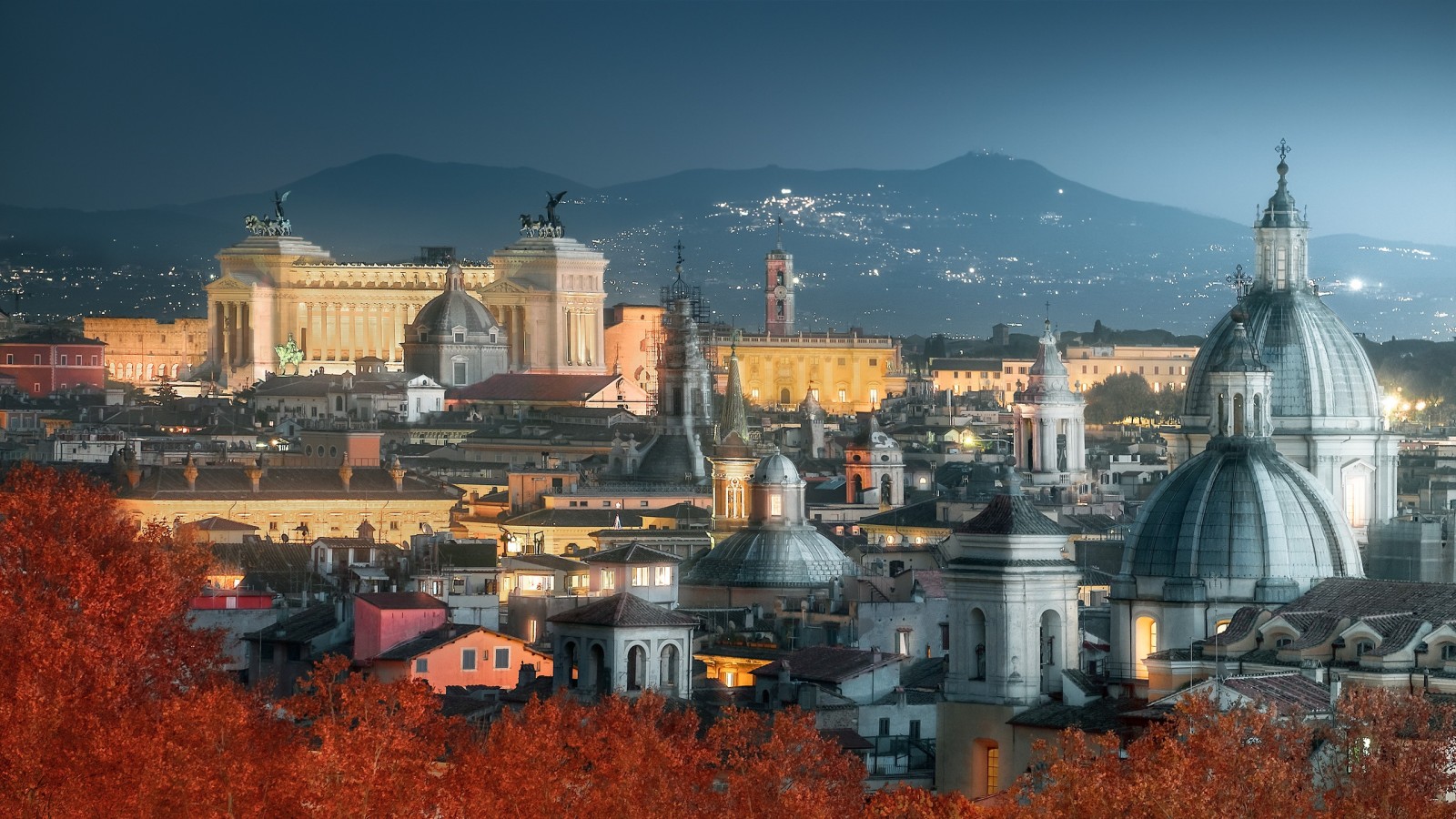 mùa thu, thành phố, đêm, Nước Ý, la Mã