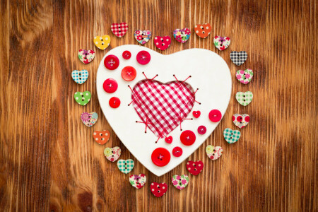 ボタン, 心臓, 心, 愛, 木材, 木製
