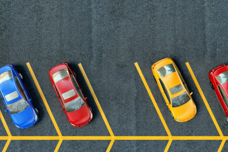 車, パーキング, 舗装, 黄色の線
