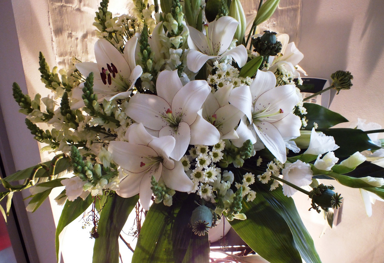 bunga-bunga, putih, buket, foto, Bunga bakung, Krisan, gladiol