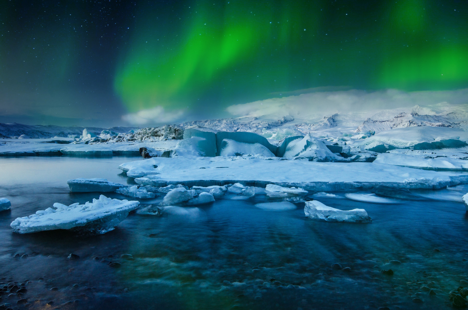 雪, 湖, 冰, 冬季, 灯, 极光, 星星, 冰岛