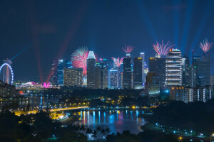 建物, タン・ビン・ダン, 花火, カラン, 夜の街, シンガポール, 超高層ビル
