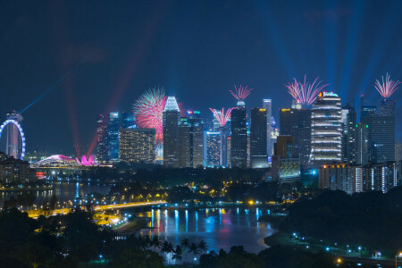 建物, タン・ビン・ダン, 花火, カラン, 夜の街, シンガポール, 超高層ビル