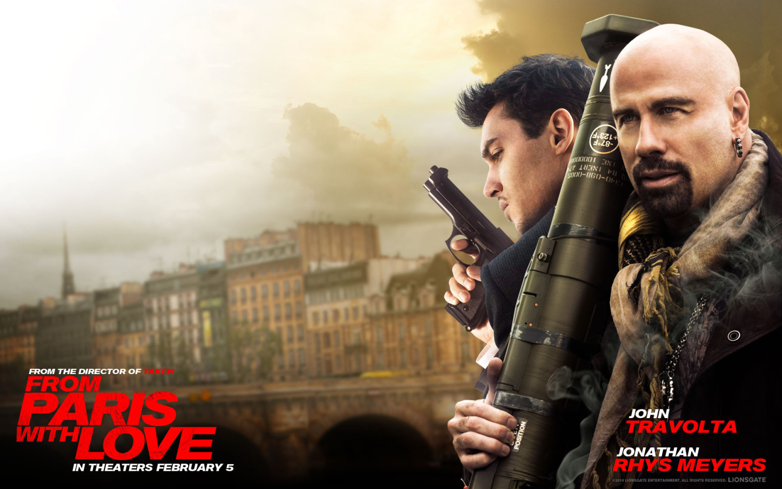 senjata, Bazooka, poster, John Travolta, Jonathan Rhys Meyers, Dari Paris dengan cinta