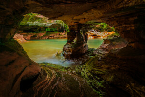 川, 岩, 洞窟, 水
