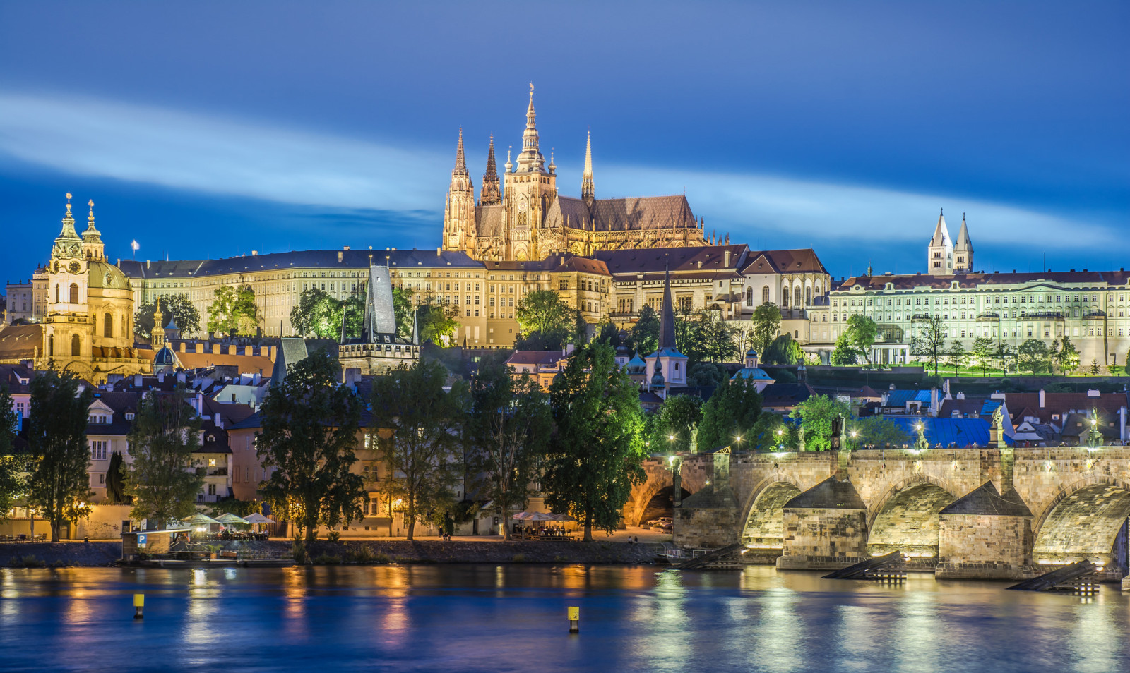 sungai, lampu, rumah, Jembatan, Praha, Vltava, Republik Ceko, Katedral St. Vitus