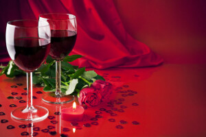 贈り物, 眼鏡, 心臓, 愛, ロマンチック, バラ, バレンタイン・デー, ワイン