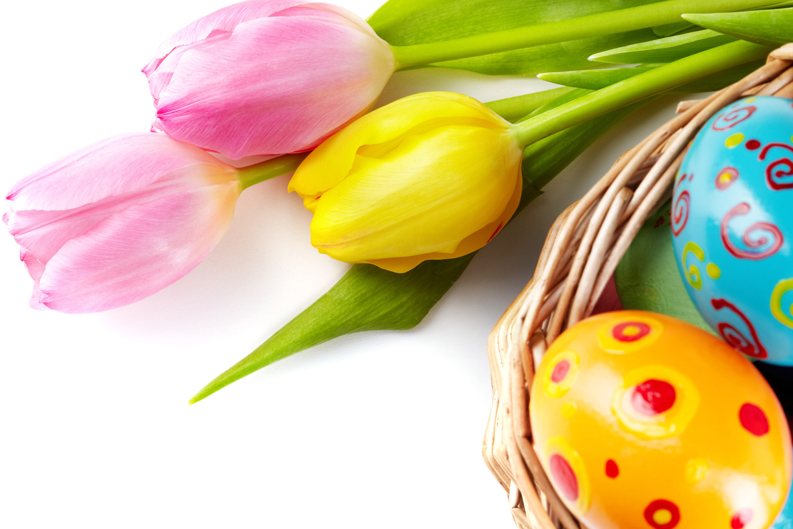 장식, 달걀, 행복, 꽃들, 봄, 튤립, 부활절