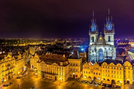 範囲, 建物, チェコ共和国, ホーム, ライト, 夜, 旧市街広場, 宮殿