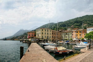 海岸, イタリア, 写真, 橋脚, 突き刺す, 都市
