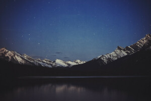 호수, 산, 반사, 별, 하늘