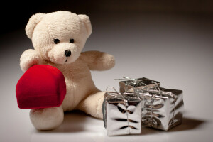 หมี, ของขวัญ, หัวใจ, ความรัก, โรแมนติก, ดอกกุหลาบ, ตุ๊กตา, วันวาเลนไทน์