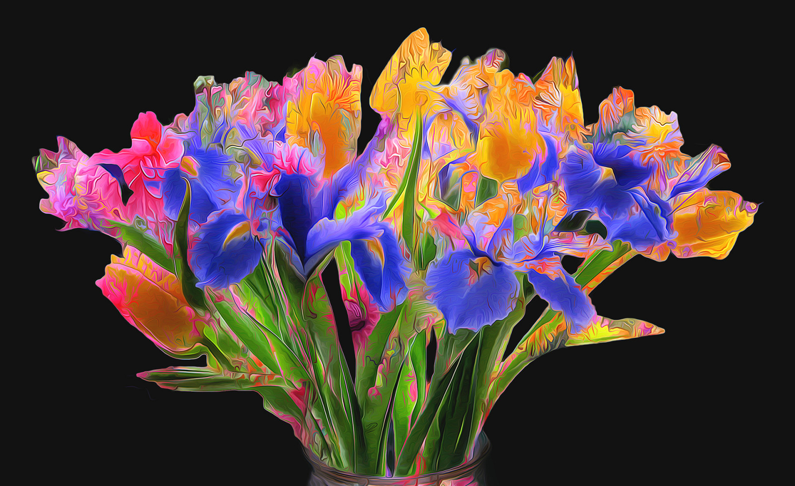 baris, bunga-bunga, buket, cat, iris, Bunga tulp