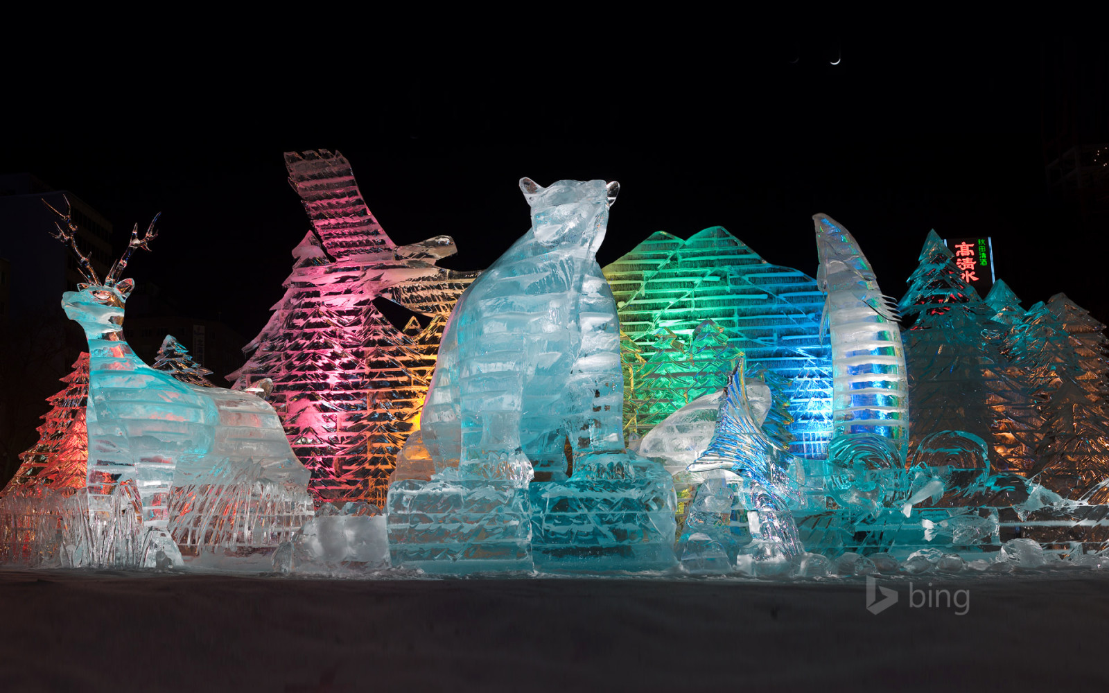 ánh sáng, đêm, Nhật Bản, màu sắc, Sapporo, Tác phẩm điêu khắc băng, Lễ hội mùa đông