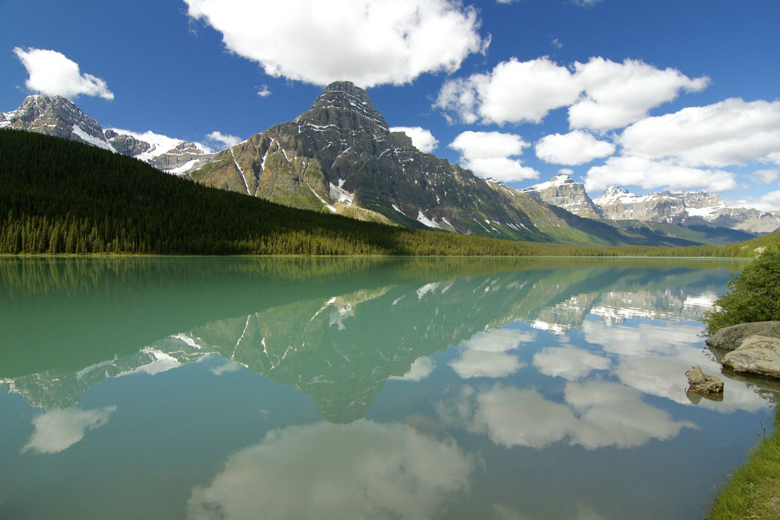 hutan, langit, danau, refleksi, Kanada, Albert, awan, gunung