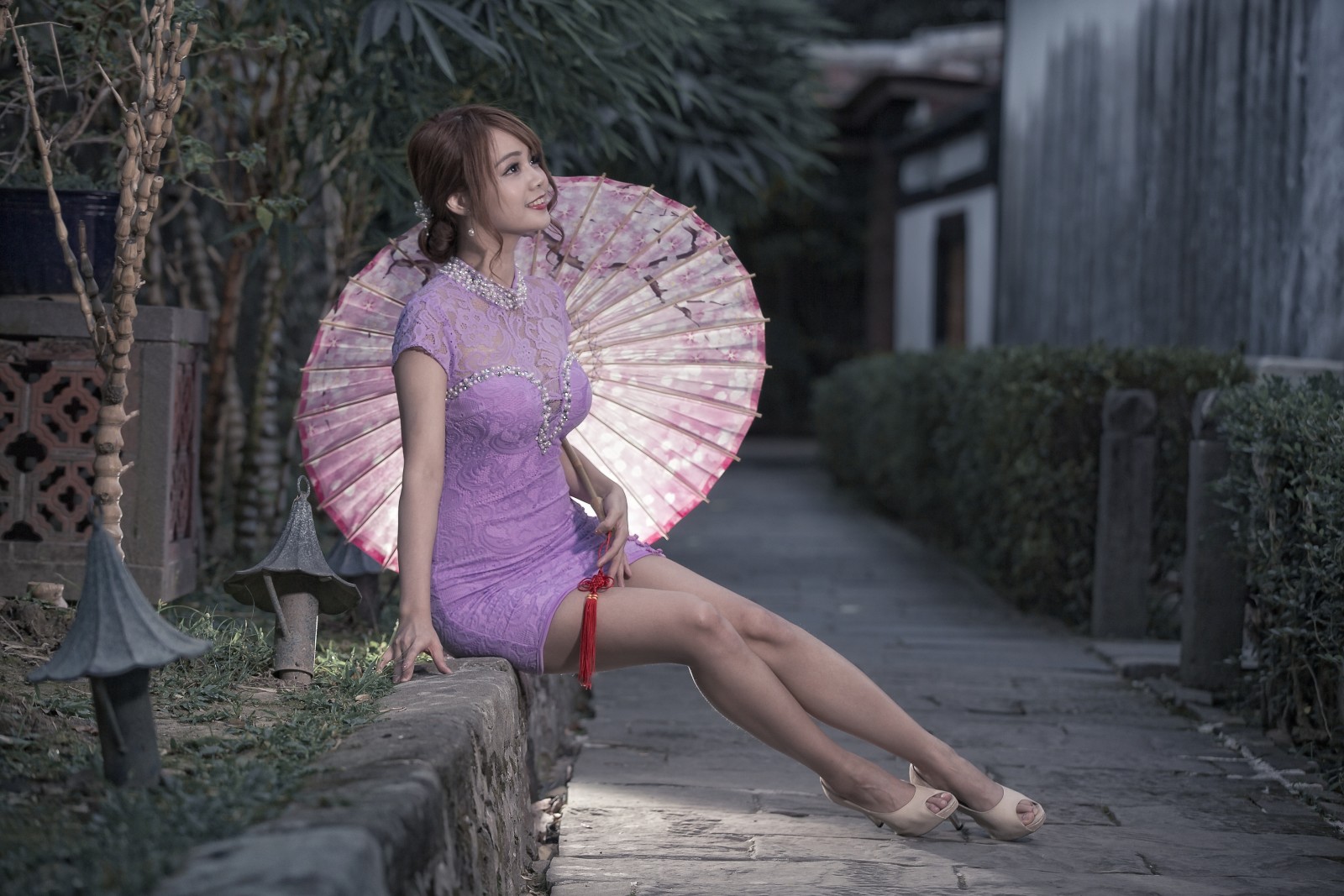 女の子, 傘, アジア人