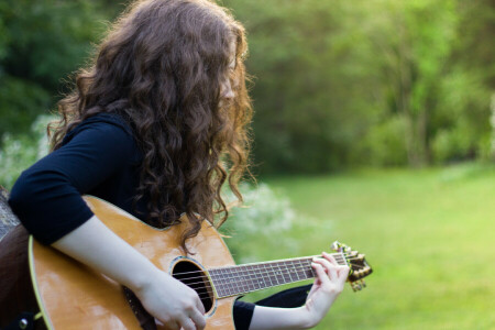 女の子, ギター, 音楽