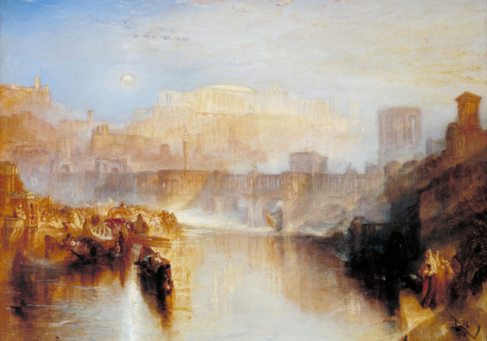 sungai, pemandangan, gambar, perahu, Jembatan, Roma kuno, aliran, William Turner