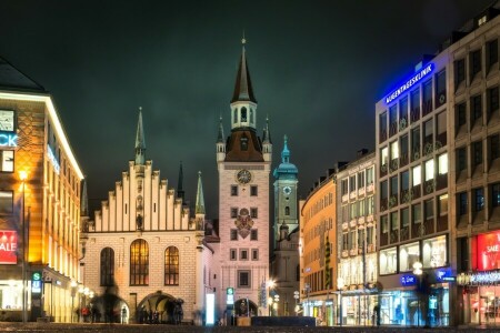 Jerman, lampu, Munich, malam, Balai Kota