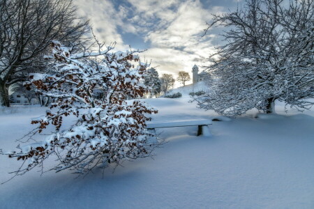 벤치, 눈, 겨울