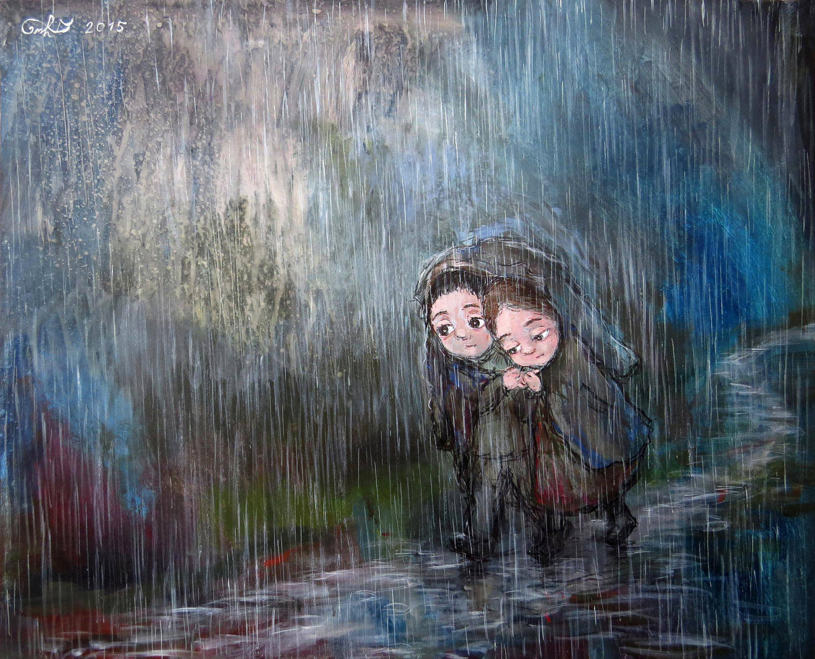 pasangan, dua, hujan, Nino Chakvetadze