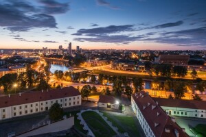 Lithuania, kota malam, panorama, Vilnius