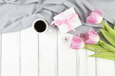 花束, ボックス, コーヒー, フラワーズ, 贈り物, 休日, 愛, 母の日