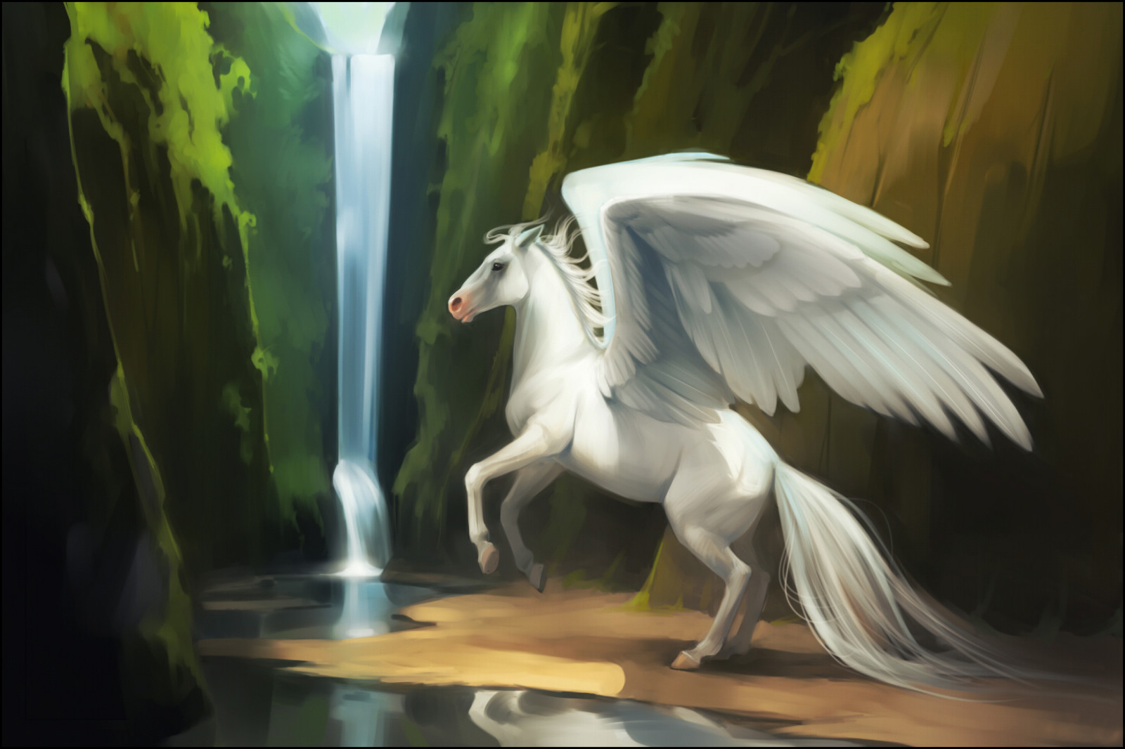 sungai, kuda, air terjun, air, sayap, Fiksi, Pegasus