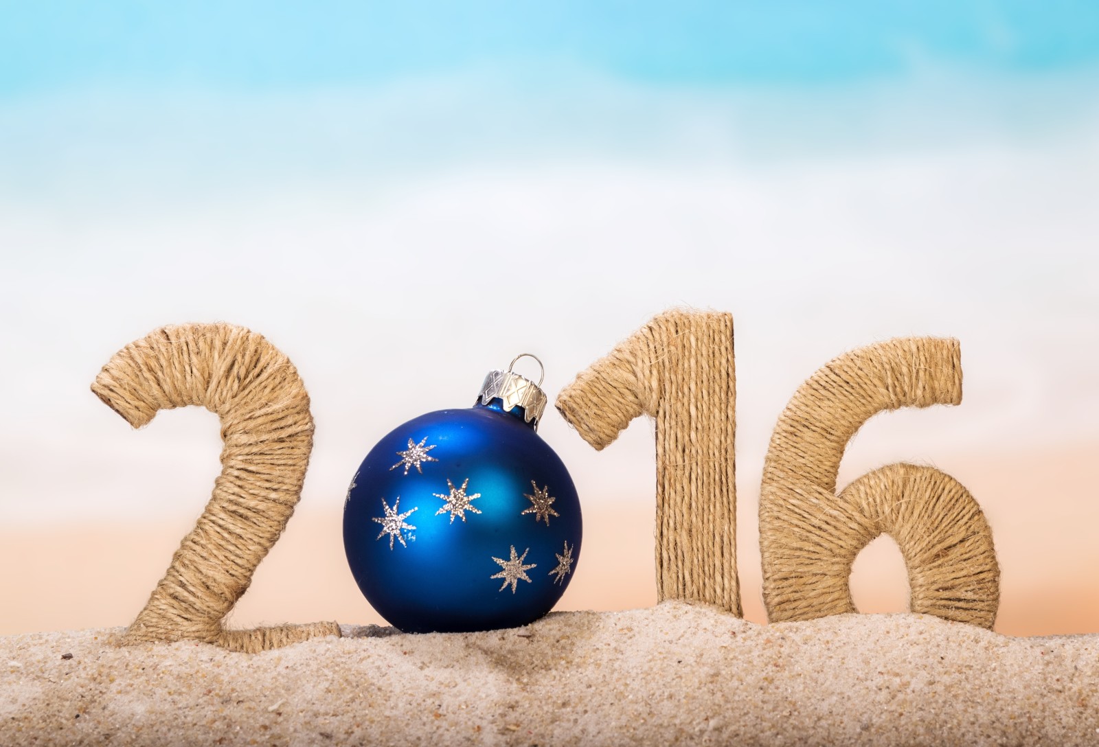 Tahun baru, pantai, senang, pasir, angka, 2016