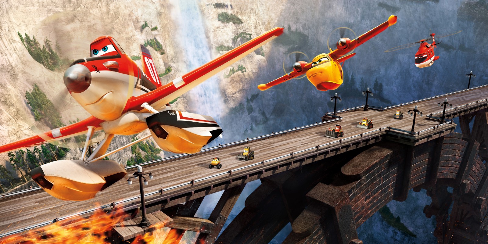 桥, 机, 动画片, spasateli的飞机, 飞机起火与救援