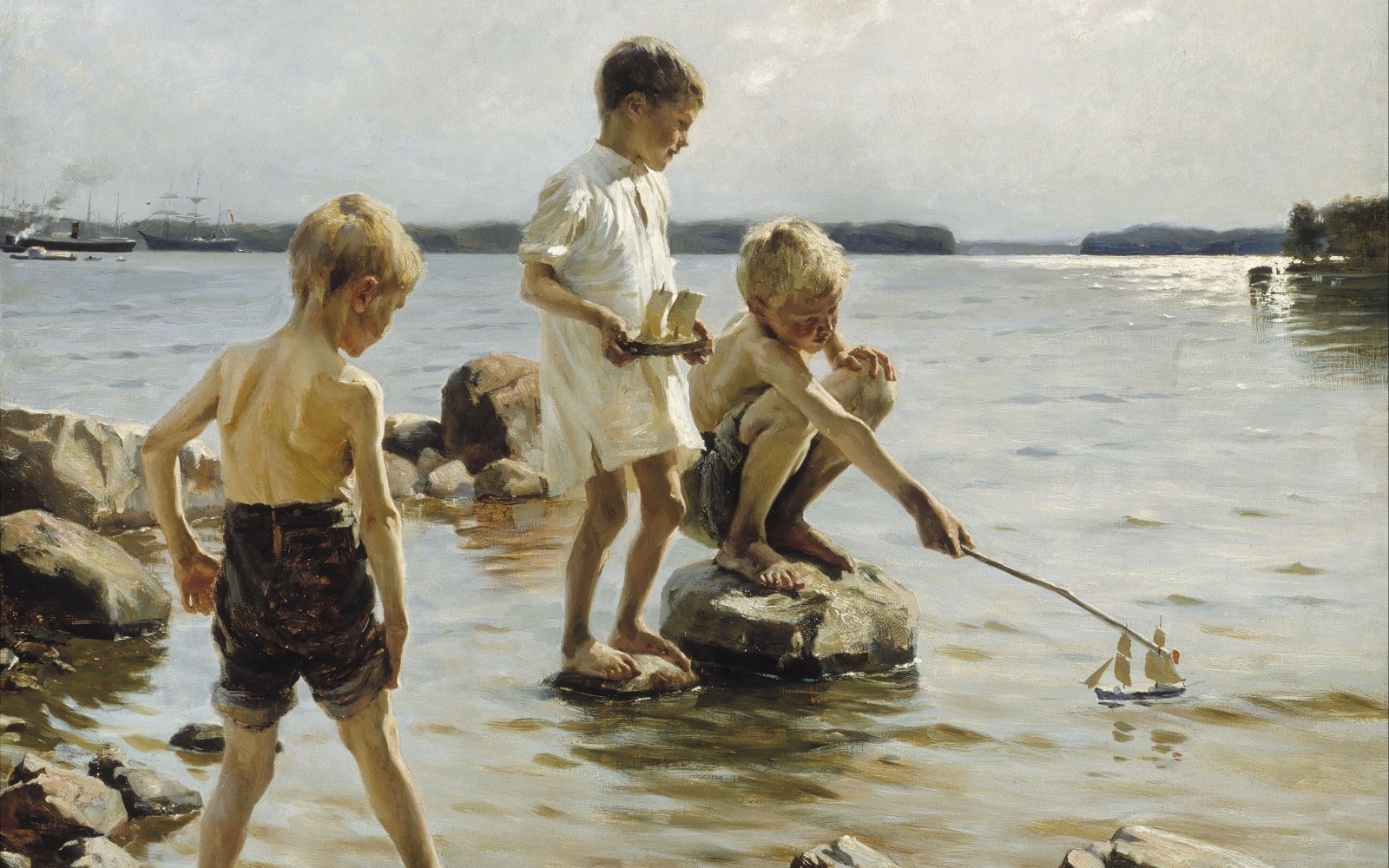 1884年, 芬兰画家, 阿尔伯特·埃德尔菲尔特, 芬兰国家美术馆, 雅典娜（赫尔辛基）, 雅典娜, 在岸上玩的男孩