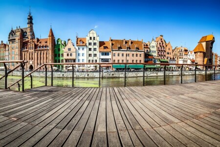 saluran, Gdansk, rumah, Polandia, berjalan kaki, sungai, perahu layar, kapal