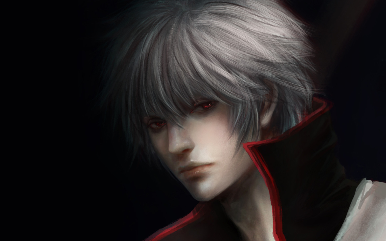nền tối, mắt đỏ, chàng, tóc trắng, Gintama, Sakata Gintoki