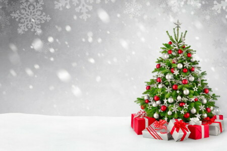 クリスマス, デコレーション, メリー, 新年, 雪, 木, 冬