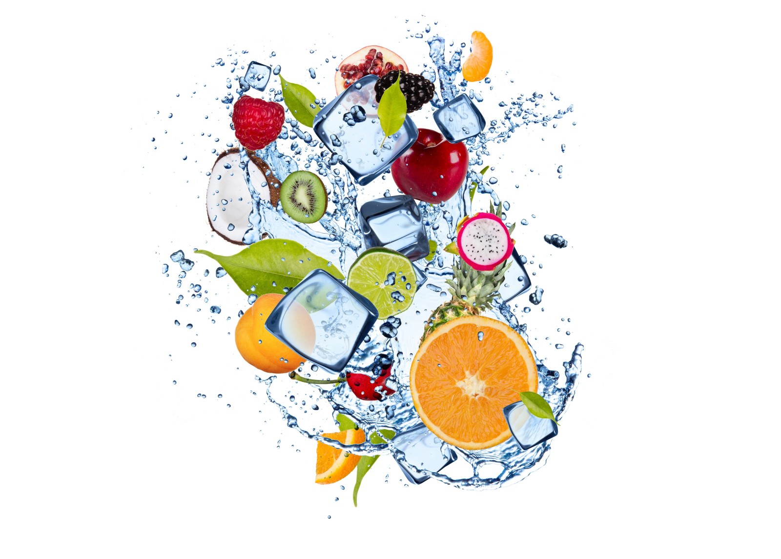 氷, 葉, 水, ベリー類, 柑橘類, フルーツ, 果物, シトラスフルーツ