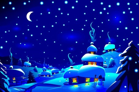 月, 青い, 森林, ホーム, ライト, 夜, 雪, 雪片