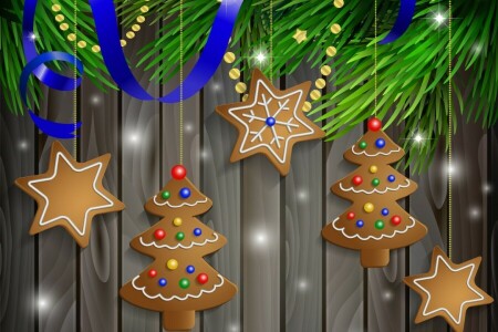 불알, 크리스마스, 쿠키, 장식, 명랑한, 새해, 눈, 크리스마스