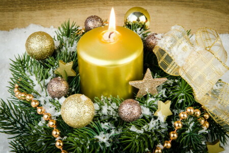 ろうそく, クリスマス, デコレーション, プレゼント, メリー, 新年, 雪, 木