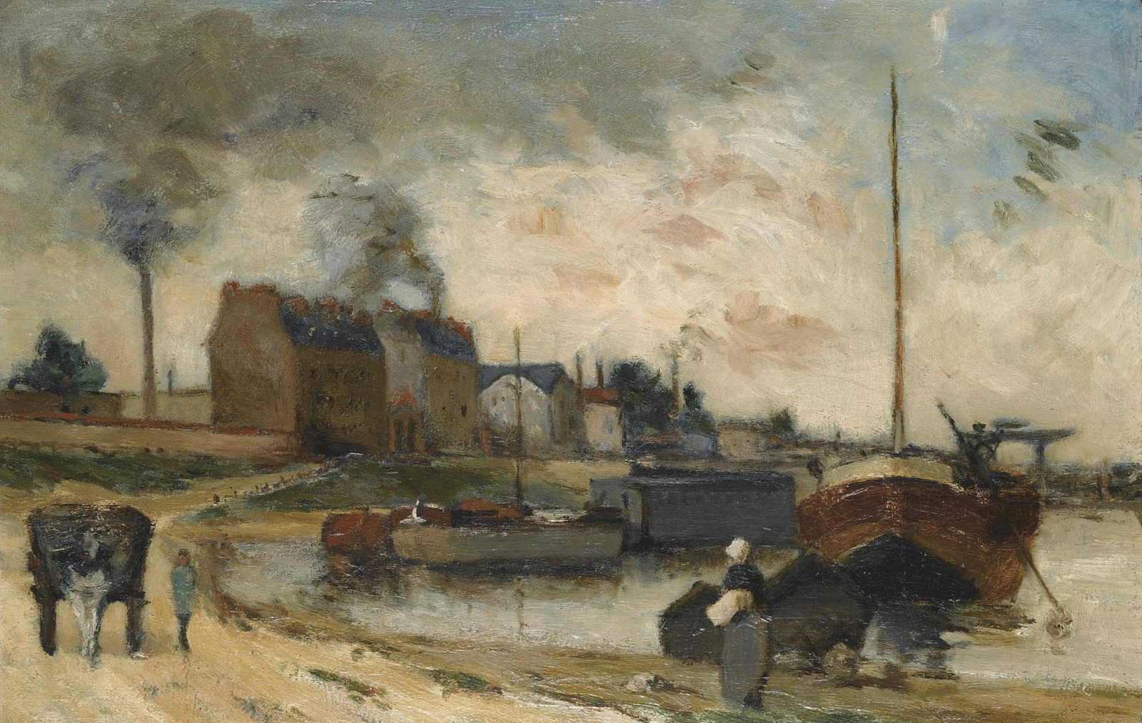 pemandangan, gambar, perahu, pabrik, pipa, merokok, Paul Gauguin