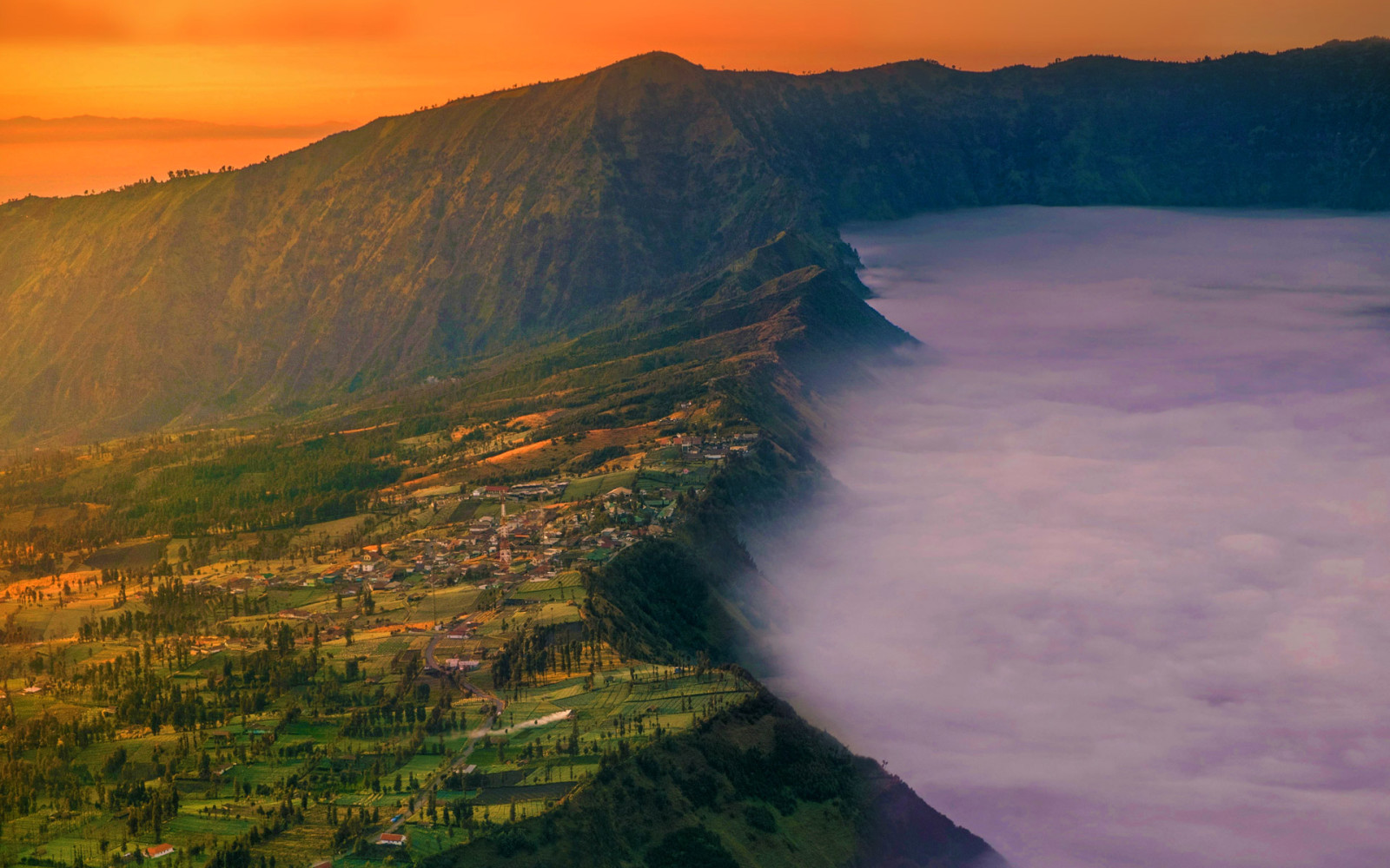 Trang Chủ, phát sáng, sương mù, làng, Indonesia, Núi Bromo, Cemoro Lawang