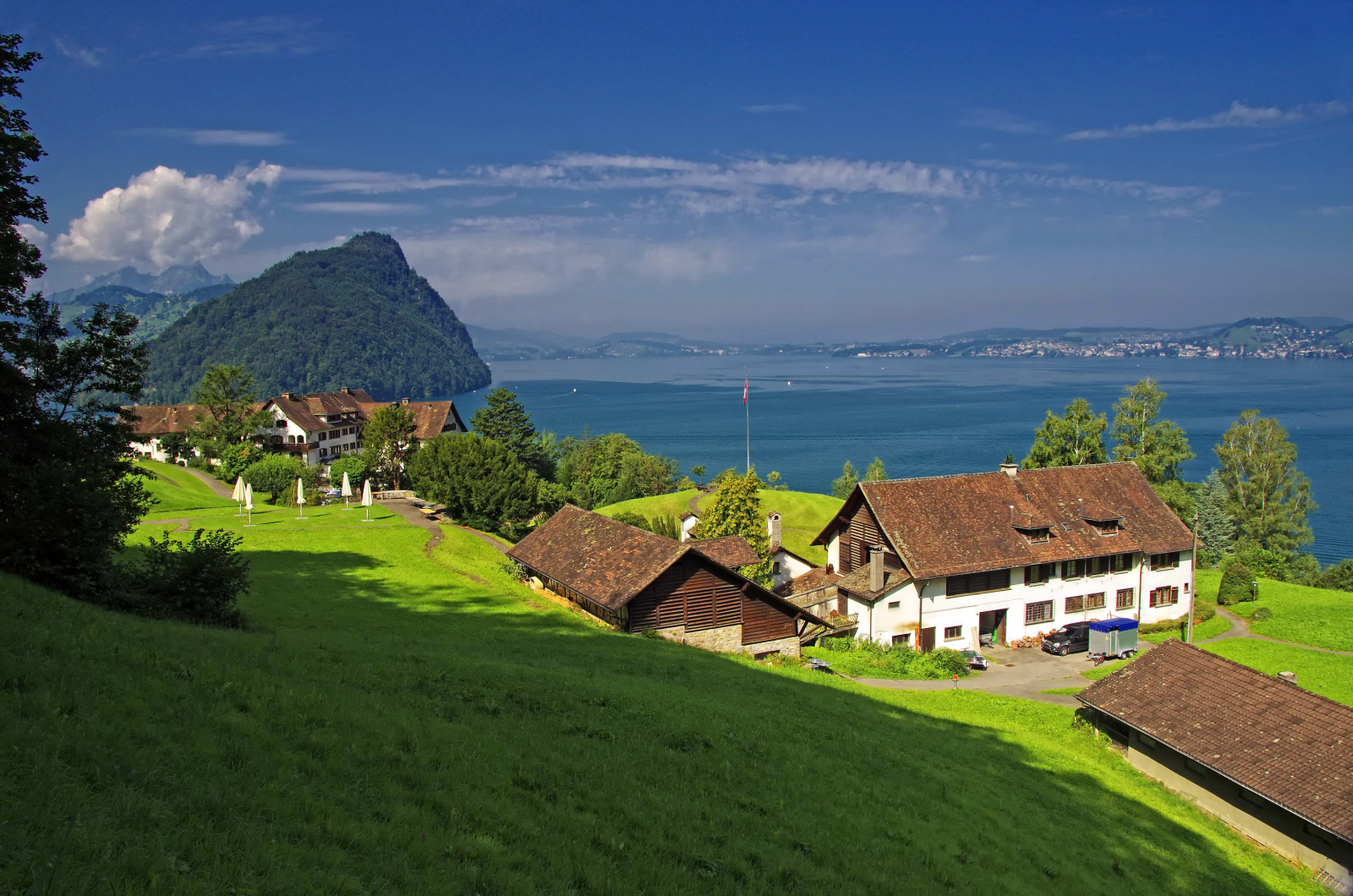 Swiss, danau, pantai, gunung, rumah, lereng, Danau Lucerne, Gersau