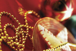 珠子, 模糊的, 装饰, 镀金, 假日, 新年, 红色, 星