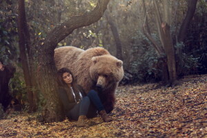 곰, 숲, 소녀