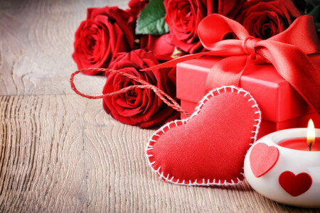 선물, 심장, 사랑, 낭만적 인, 장미, 발렌타인 데이