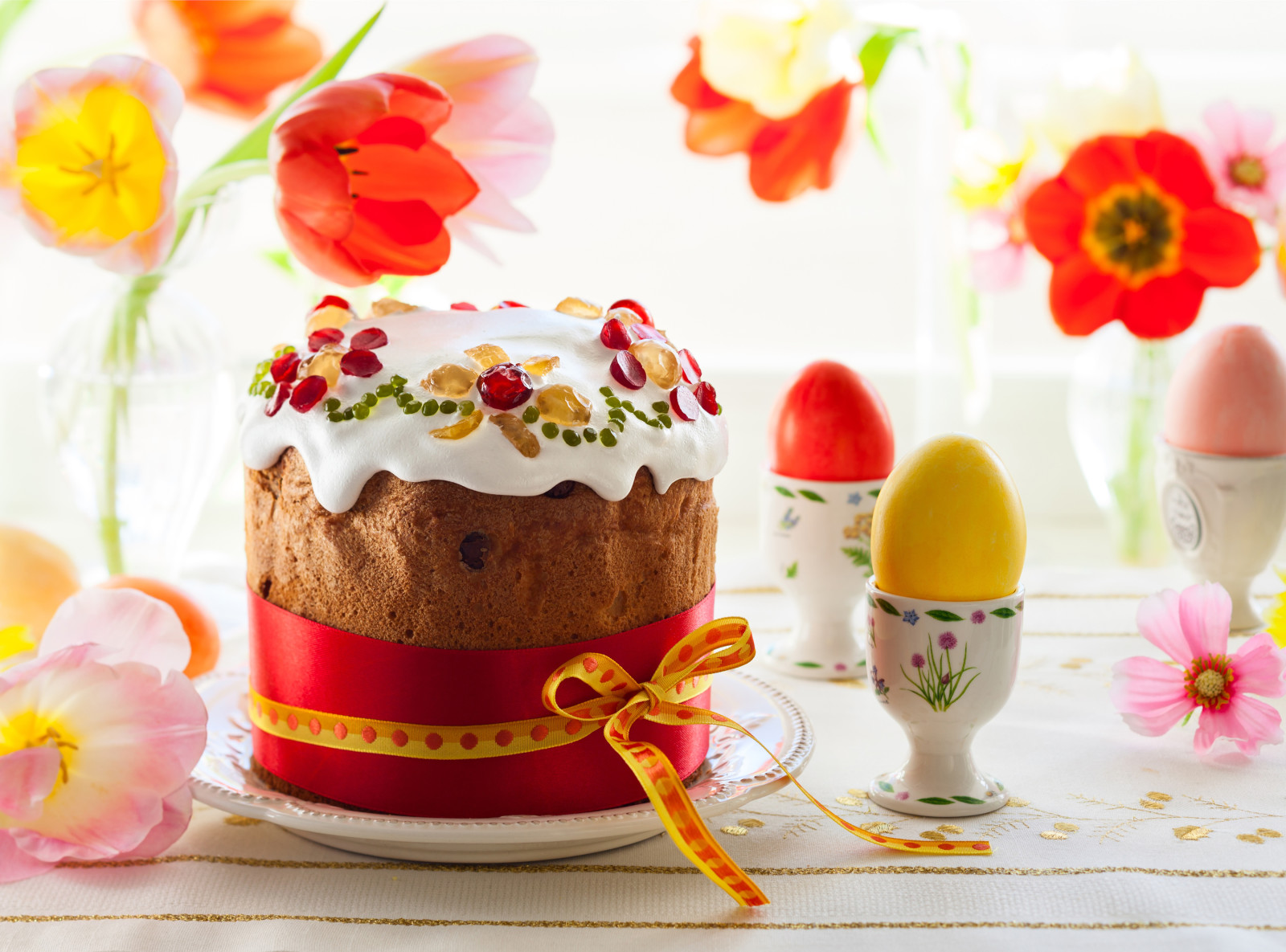 trứng, những bông hoa, Hoa tulip, bánh ngọt, lễ Phục sinh, kẹo